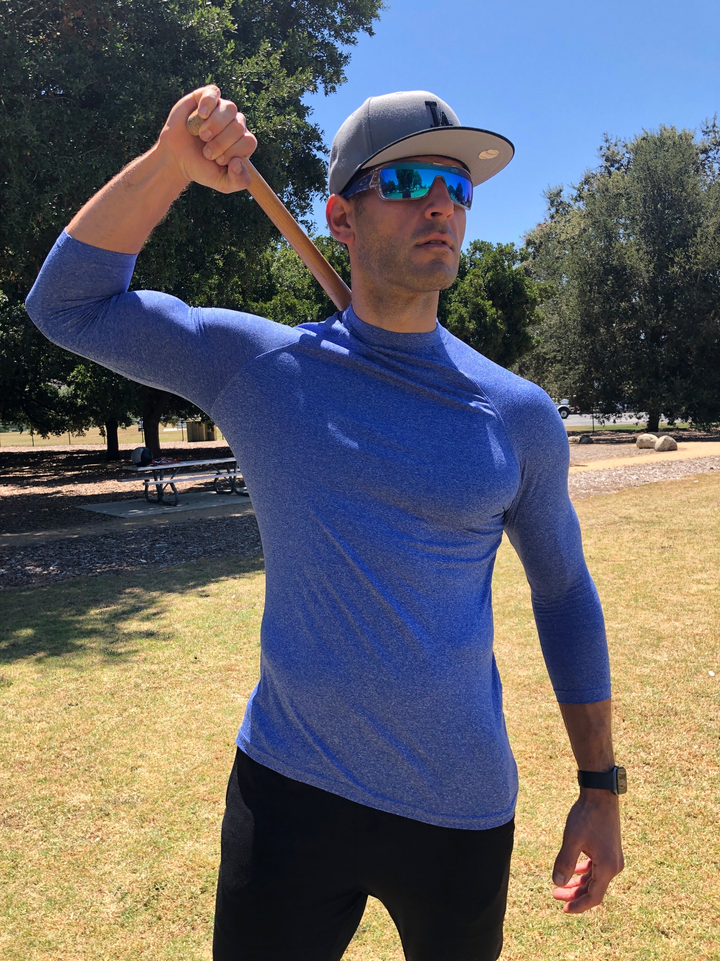 Juiced 3/4 Baseball Tee - Heathered Blue - FINAL SALE